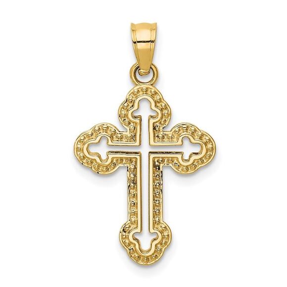 14k Yellow Gold Cut-out Budded Cross Charm